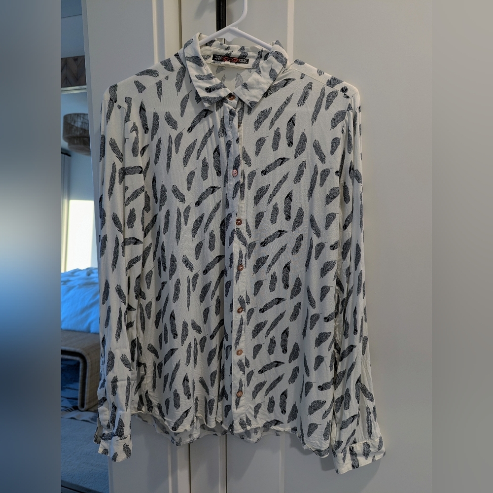 Revelation Feather Print Button Down